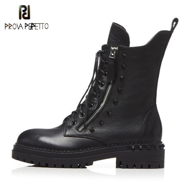 

prova perfetto new women ankle hand-made genuine leather woman boots round toe lace up shoes female footwear y200115, Black