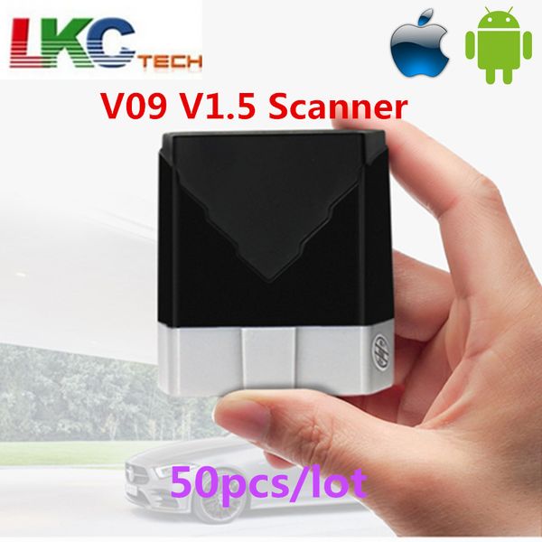 

50pcs/lot v09 elm327 v1.5 obd2 diagnostic scanner v09 bluetooth elm 327 1.5 auto code reader support obdii obd ii protocols car