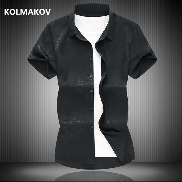 

2019 new summer shirt men fashion men's clothing jacquard weave shirts short sleeves business slim fit shirts mens -7xl, White;black