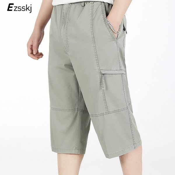 

plus size 3/4 pants men summer drawstring elastic waist baggy cargo pants men loose pocket trousers big size 5xl 6xl, Black