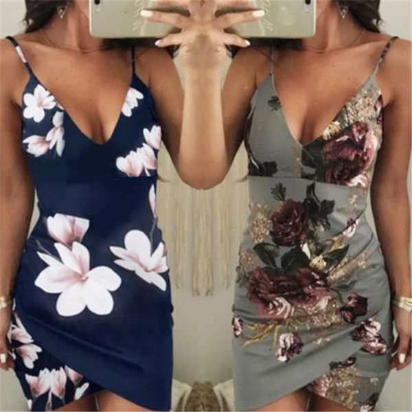 

womens sleeveless dress floral strappy v neck vestidos 2019 bodycon evening party clubwear short mini dress fashion dresses, Black;gray