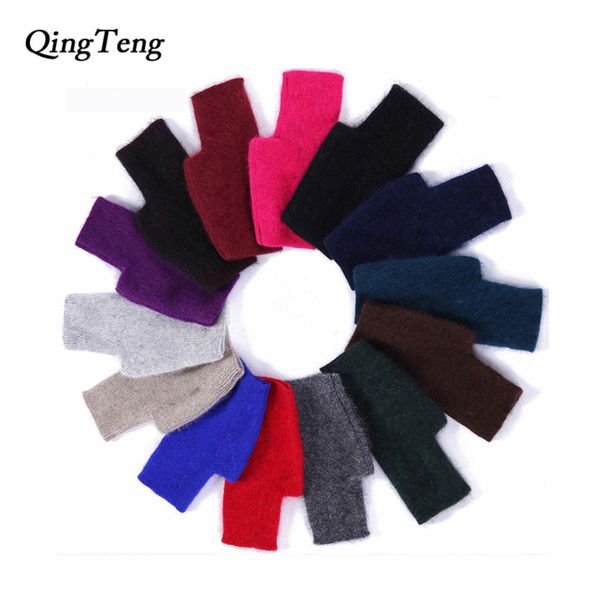 

winter warm mink cashmere knitted fingerless female gloves women short gloves mittens luvas de inverno feminina, Blue;gray