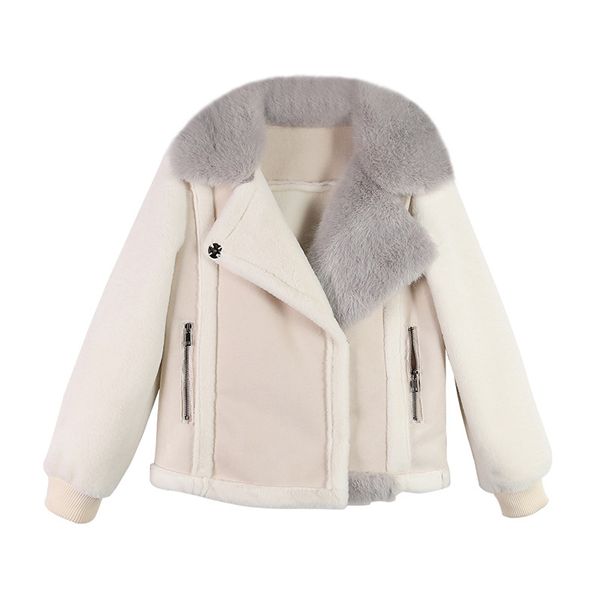 

2019 new winter suede lambs wool jacket female high streetwear coat casual plus cashmere thicken warm long sleeve fur parkas, Black