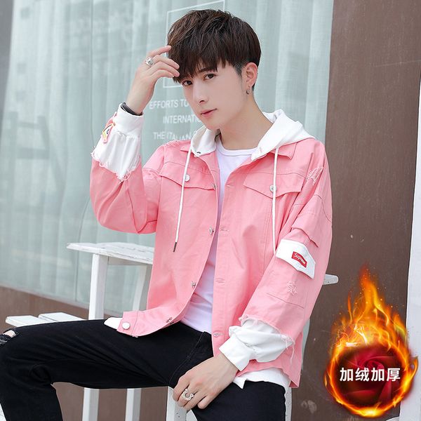 

2019 new style autumn cowboy washing jacket men's loose-fit pink teenager students fashion coat, Black;brown