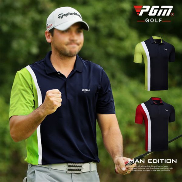 

men's professional golf shirts colors splicing high elastic breathable sports personal fitting base shirts tee, Black;blue