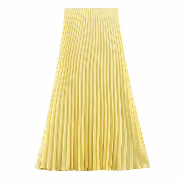 

fashion lady pleated skirt spring loose soild high waist length skirt womens party casual ankle-length thin and light skirts, Black