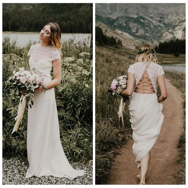 

sexy see through vintage свадебное платье с полым назад свадебное платье линии с коротким рукавом атласное платье pure white wedding для нов