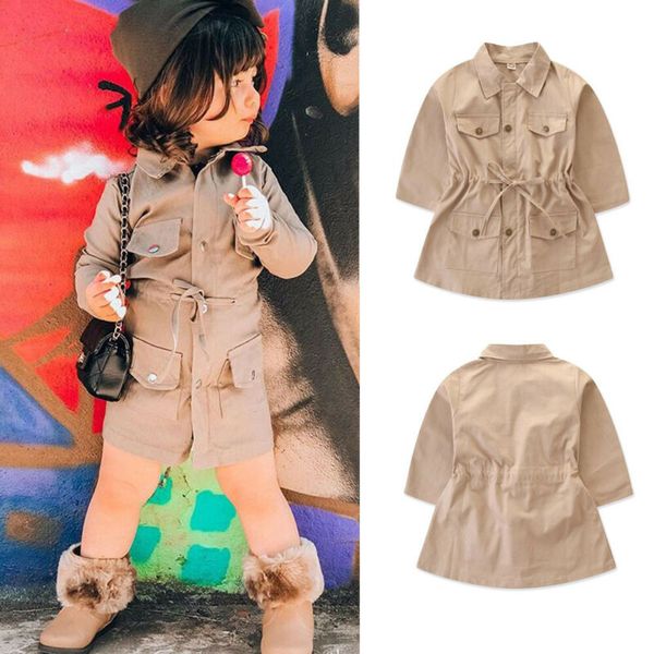 

au fashion kids girls winter warm outerwear lapel horn trench coat dress jacket, Blue;gray