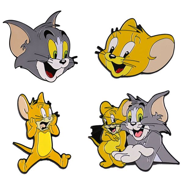 

12pcs anime cute cat and mouse pin enamel figure brooch backpack bag jeans clothes badge lapel pins and brooches fashion jewelry, Gray