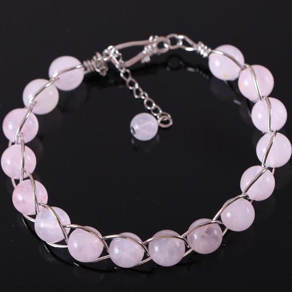 

charm round beads bangle natural stone pink crystal energy bracelet silver wire wrapped for women jewelry gift 1pcs h084, Black