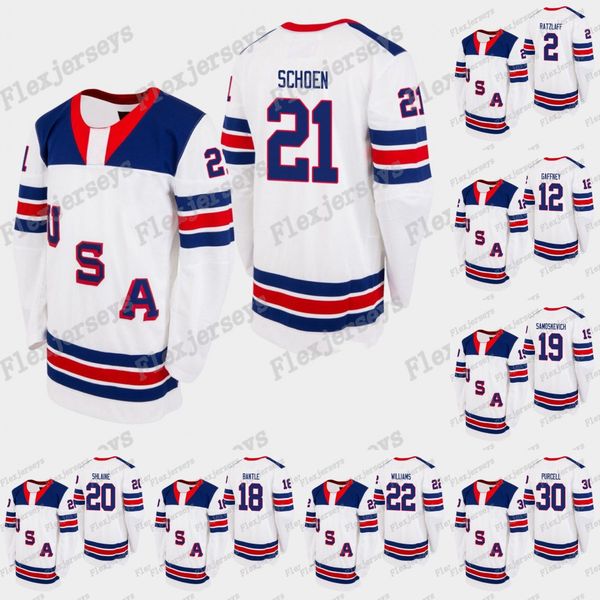 

21 Ben Schoen USA Team 2019 Hlinka Gretzky Cup Mackie Samoskevich Artem Shlaine Jack Williams 30 Colin Purcell 12 Alex Gaffney Jersey