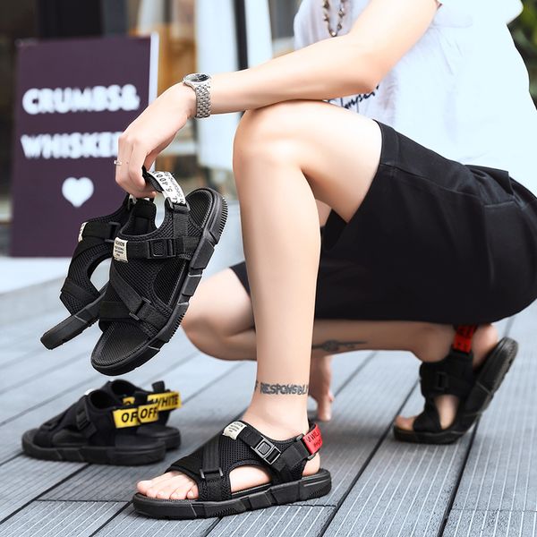 

vogue men summer sandals fashion original men shoes brand breathable summer flats shoes sandals beach tide 38-55, Black