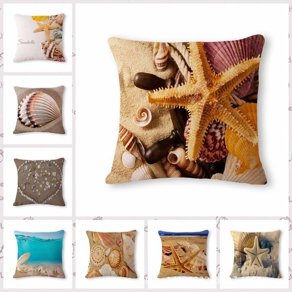 

beautiful ocean shell pattern cotton flax pillow back cushion