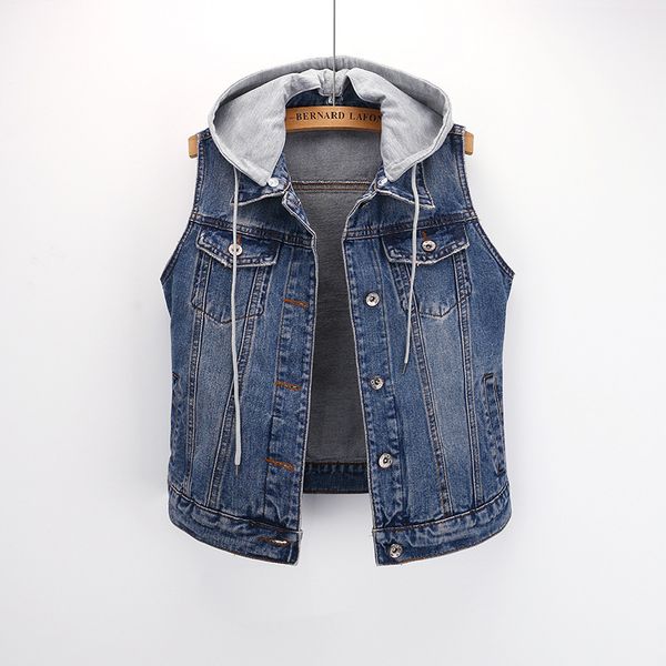

women's vests all-match vest jacket women 2021 spring autumn ripped sleeveless denim female hooded outer e106, Black;white