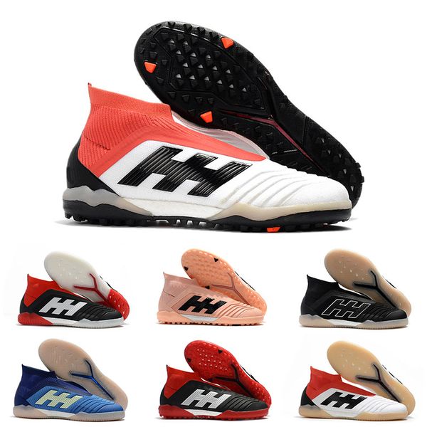 

2019 Mens Leather Soccer Cleats Predator Tango 18+ TF IC High Ankle Football Boots Indoor Soccer Shoes Cheap Black White Big Order Wholesale