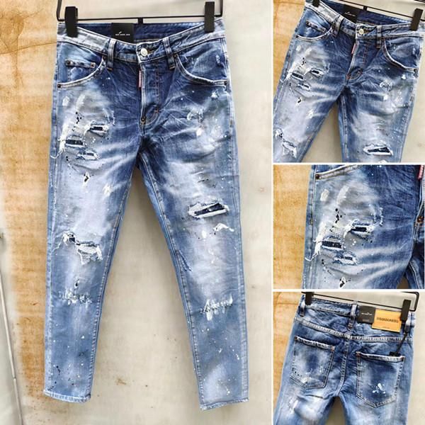 

new mens fashion designer jeans distressed ripped biker jeans slim fit motorcycle biker denim for men hip hop jeans pour hommes men pants, Blue