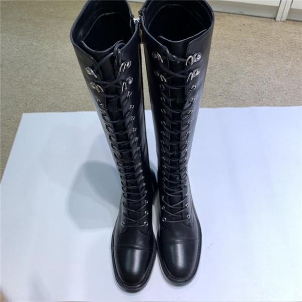 

high-end quality dark punk platform lace-up casual knee boots popular women's shoes wild fashion boots above the knee, Black