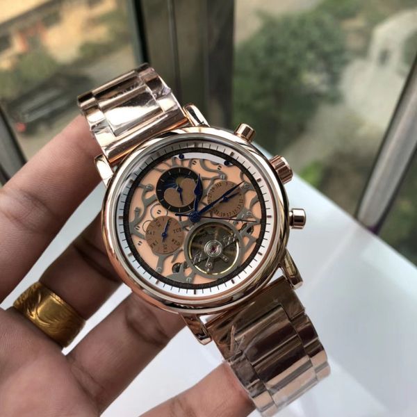

лучшие мужские часы 316 все стали роскошные 5 pin tourbillon механические часы минеральное зеркало марка автоматические часы водонепроницаем, Slivery;brown