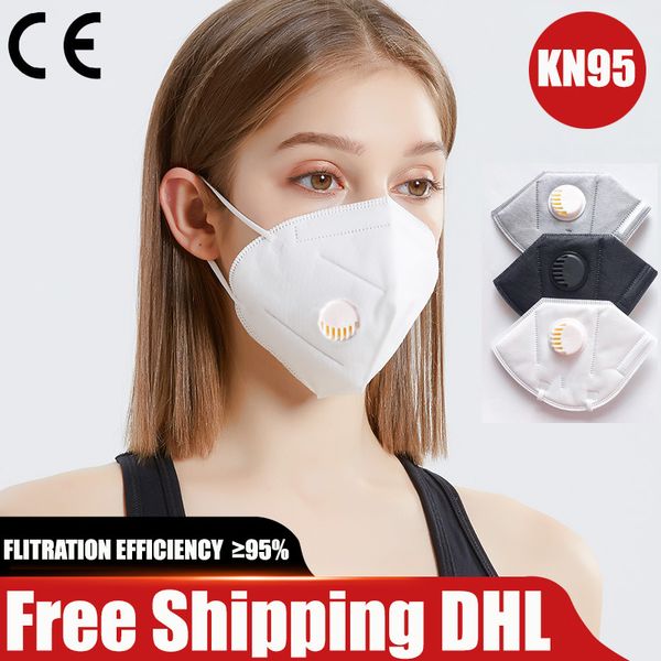 

DHL бесплатно готов! Складная маска KN95 CE FFP2 с дыхательным клапаном Антипылевой респиратор N95 маска для лица с Самовсасывающим фильтром в отдельных мешках