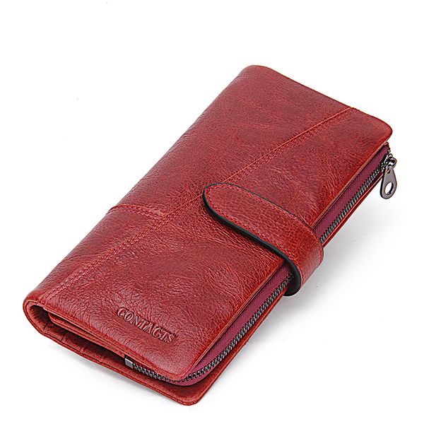 

women wallets brand design genuine leather wallet female hasp fashion dollar price long purse card holder, Red;black