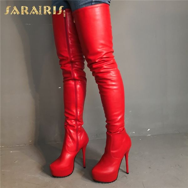 

sarairis brand design big size 35-47 2019 women's shoes woman party red super high heels over the knee boots, Black