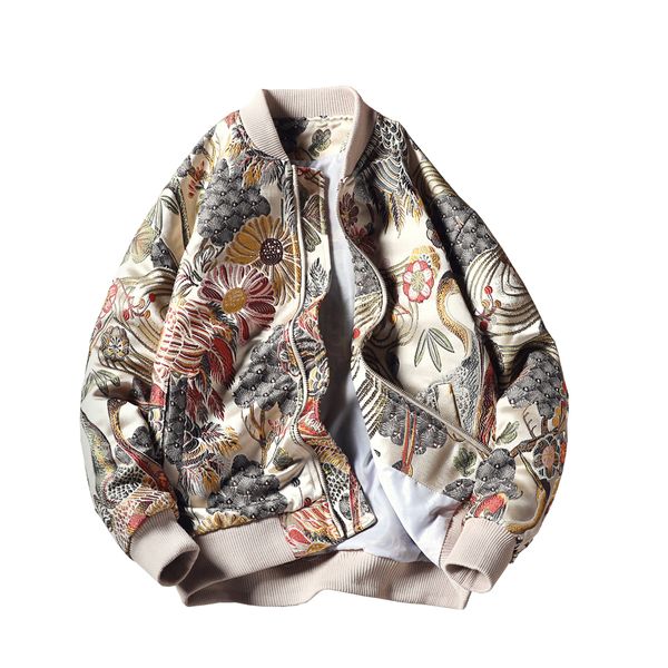 Мужские куртки Осенняя бомбардировщик куртка Streetwear вышитый цветок пилот-хип-хоп бейсбол мужская и пальто одежды 5XL
