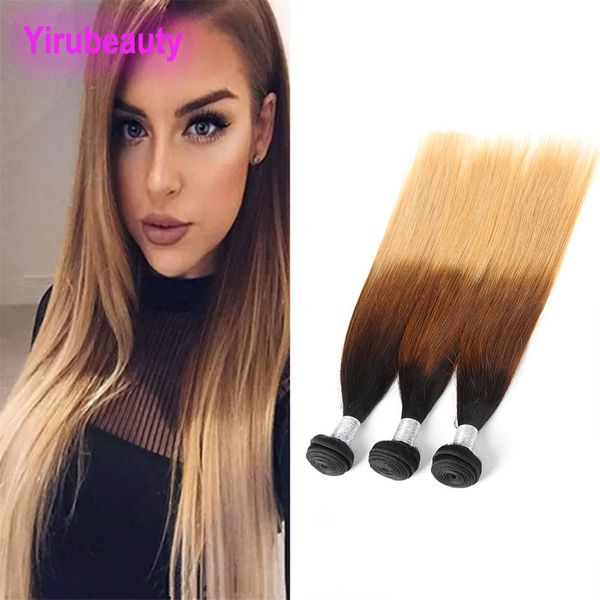 

malaysian human hair extensions 1b 4 27 sraight virgin hair double wefts 10-28inch 1b/4/27 hair wefts 3 bundles, Black