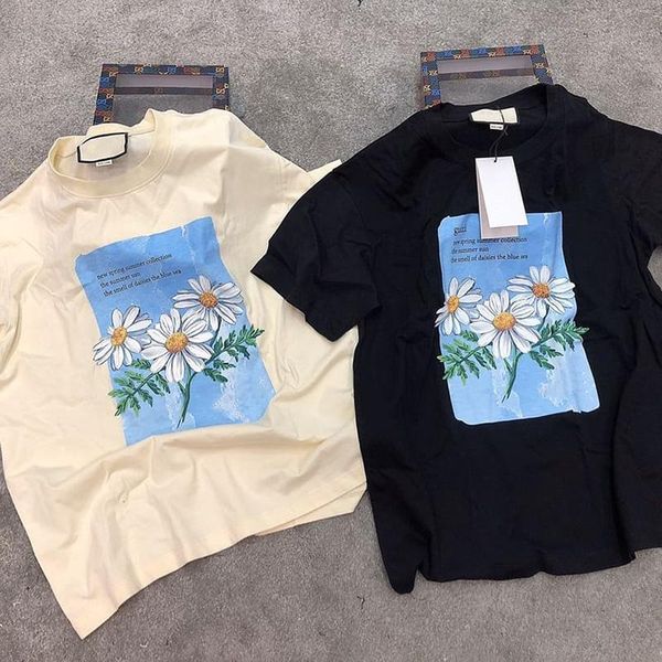 

spring summer collection luxury italy europe vintage daisy daisies the blue sea painting tee tshirt men women short sleeve t shirt, White;black