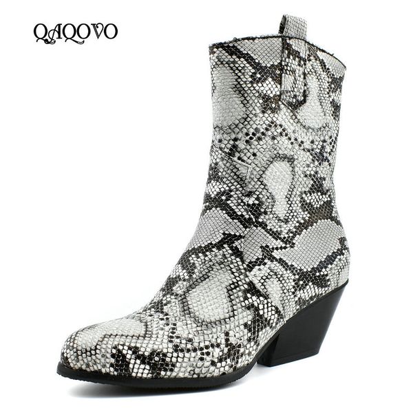 

2019 fashion women boots wedges high heel ankle boots snake print western autumn winter woman shoes black white yellow