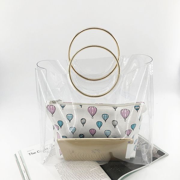 

summer bag transparent pvc metal wrist bag handbag large beach women