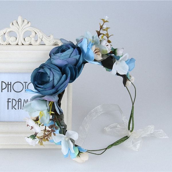 

bohemain flower hair wreath headband accessories summer beach wedding bridal bridesmaids artificial floral headdress garland, Golden;white