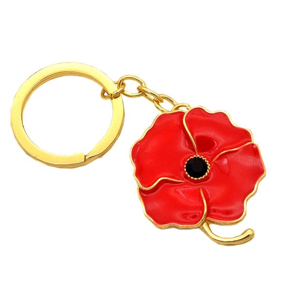 

gold tone red enamel red poppy flower key rings nice jewelry gifts, Slivery;golden