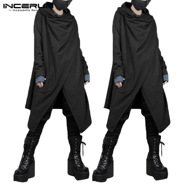 

incerun men trench coats long sleeve solid streetwear punk style men cloak cape retro chinese style irregular jackets plus size, Black;brown