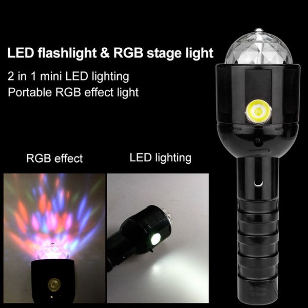

2 in 1 led rgb stage light flashlight dual use handheld led flashlight disco party decoration stage light flashlight torch lamp