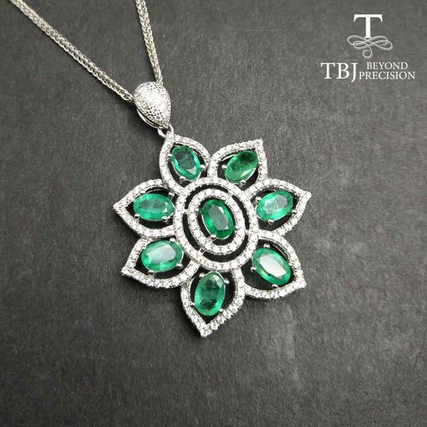 

tbj, 100% натуральный 4ct замбия изумруд большой кулон ожерелье с цепями в стерлингового серебра 925 пробы драгоценный камень ювелирных изде, Silver