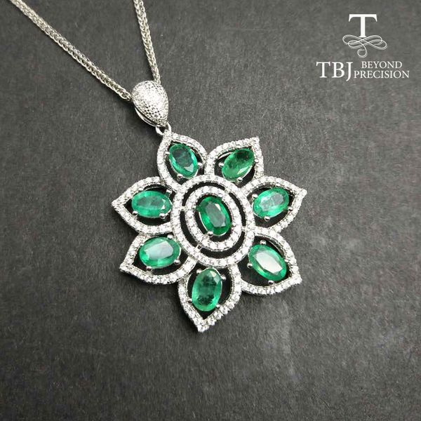 

tbj,100% natural 4ct zambia emerald big pendant necklace with chains in 925 sterling silver gemstone fine jewelry as gift