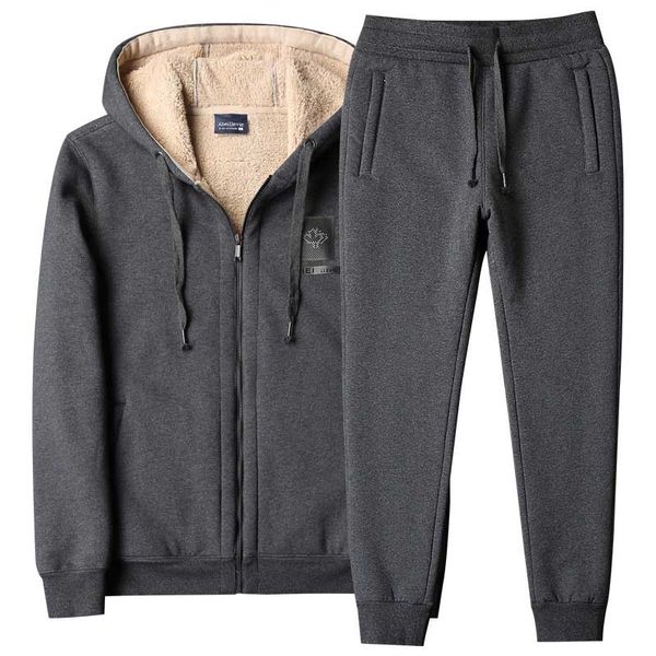 

winter mens tracksuits casual men hooded thick two-pieces suit men loose warm solid color men clothing 3 colors size -5xl, Gray