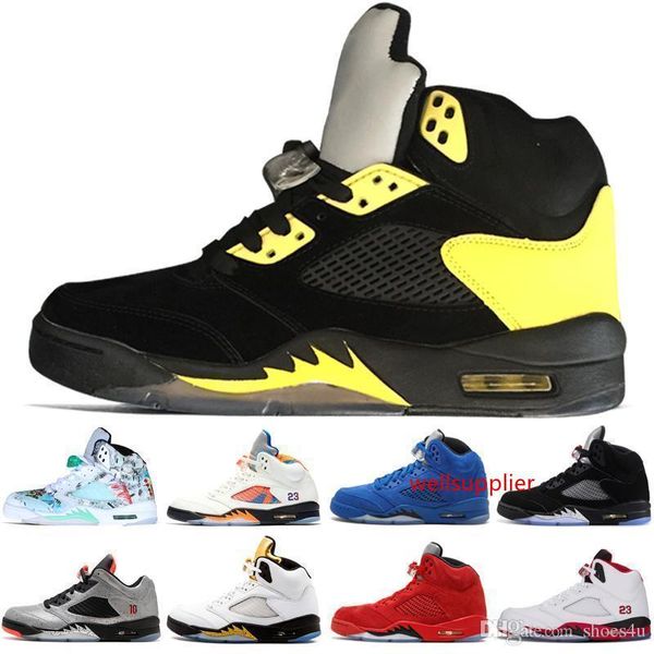 

5 new 5s wings international flight mens basketball shoes red blue suede olympic gold medal men sports sneakers designer trainers 7-13