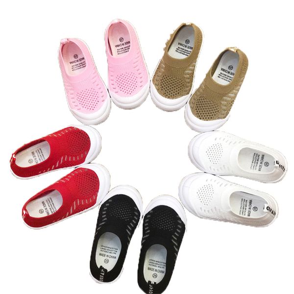 

kids summer flat shoes woven fabrics solid color knitted socks shoe breathable slip-on baby shoes elastic sleeves kids shoes, Black;grey