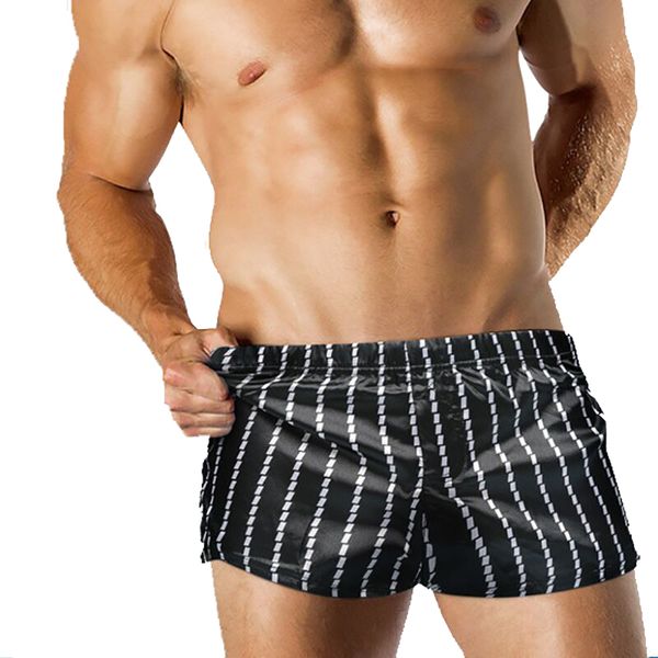 

new men striped pyjamas shorts hombre casual home sleepwear male sleep boxer short bottoms lounge underwear wholesale and retail, Black;brown