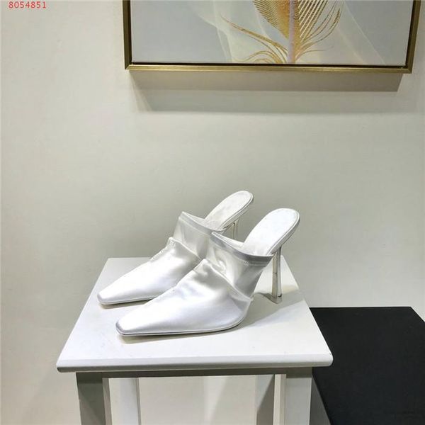 

classic high heel sandals slippers, silk half slippers, ladies new summer wear with pointed toe sandals heel height  cm original packaging, Black