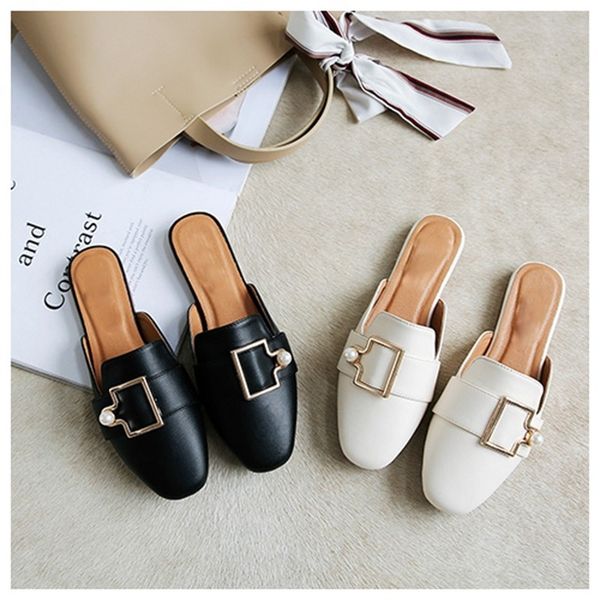 

slippers size big 35-44 summer ladies casual flat women round toe mules shoes outside slides slip on sandals, Black