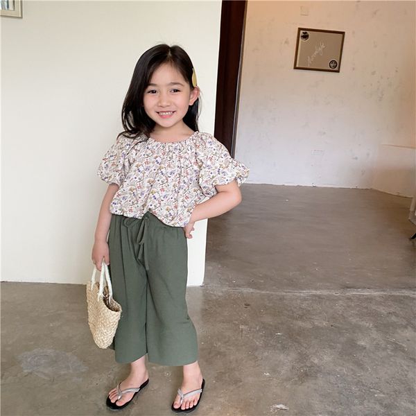 

2020 summer new arrival girls fashion floral t shirt kids korean design clothes kids clothes, Blue