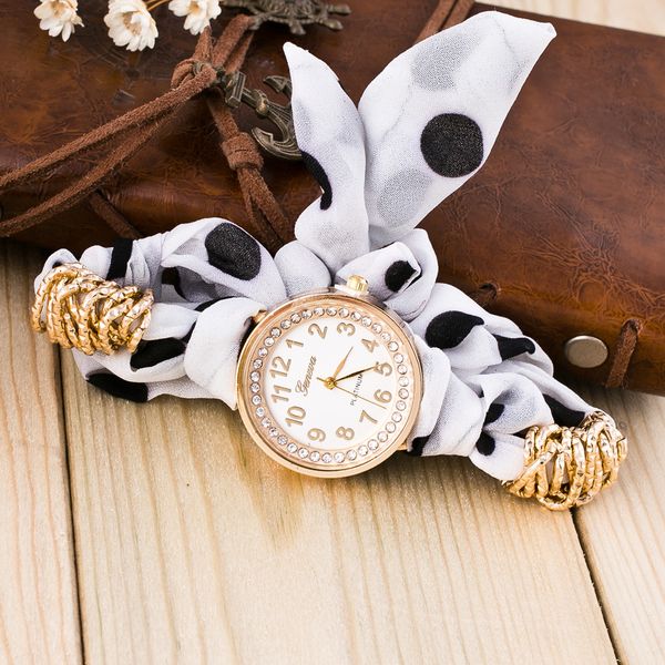 

fashion casual quartz wristwatch for women watches cute wave point fabric ladies bracelet watch rhinestone gift clock relogio #w, Slivery;brown