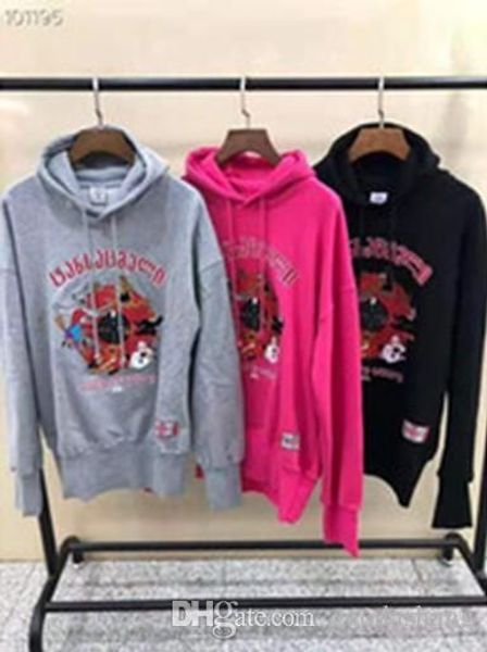 

2019ss version embroidery vetements letter animal printing oversize women men hoodies pullover hip hop fashion cotton sweatshirts s-xl, Black