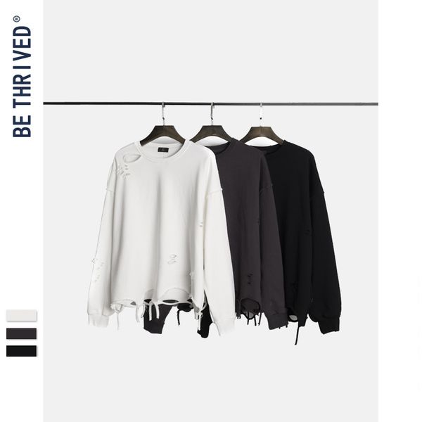 

роскошный балахон хип-хоп 2019 осень хай-стрит вырезать через сломанное отверстие, чтобы сделать старый свободный прилив бренд свитер с длин, Black