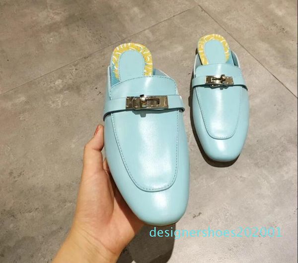 

genuine leather sandals fur slippers italy brand designers slides designer shoes loafers ladies casual slippers by d1, Black