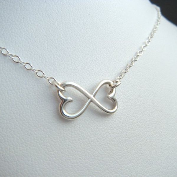

5pcs outline open two love hearts necklaces geometric wire wrapped horizontal 2 double heart infinite infinity necklaces for women, Silver