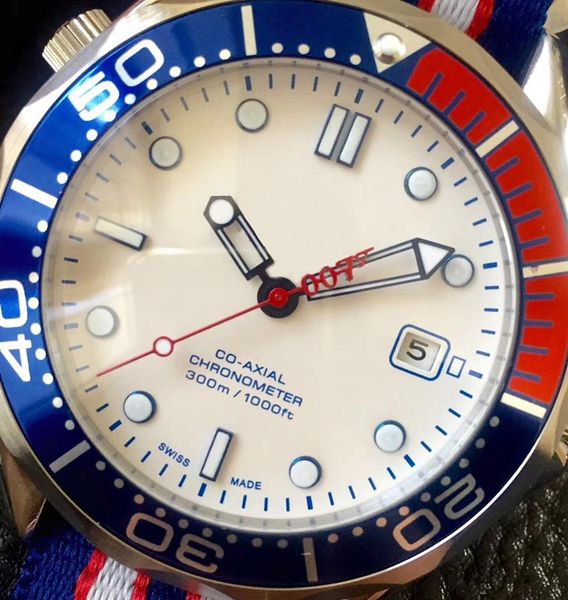 

2019 luxury aa3a commander brand 007 41 mm watch automatic movment stainless canvas strap sport men mens watch watches, Slivery;brown