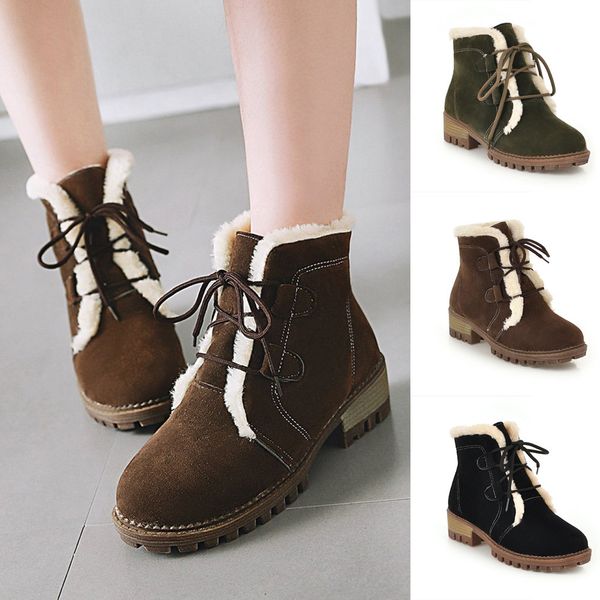 

2019 winter boots women leisure plus velvet shoes keep warm lace-up non-slip round toe snow boots dropshipping botas mujer, Black